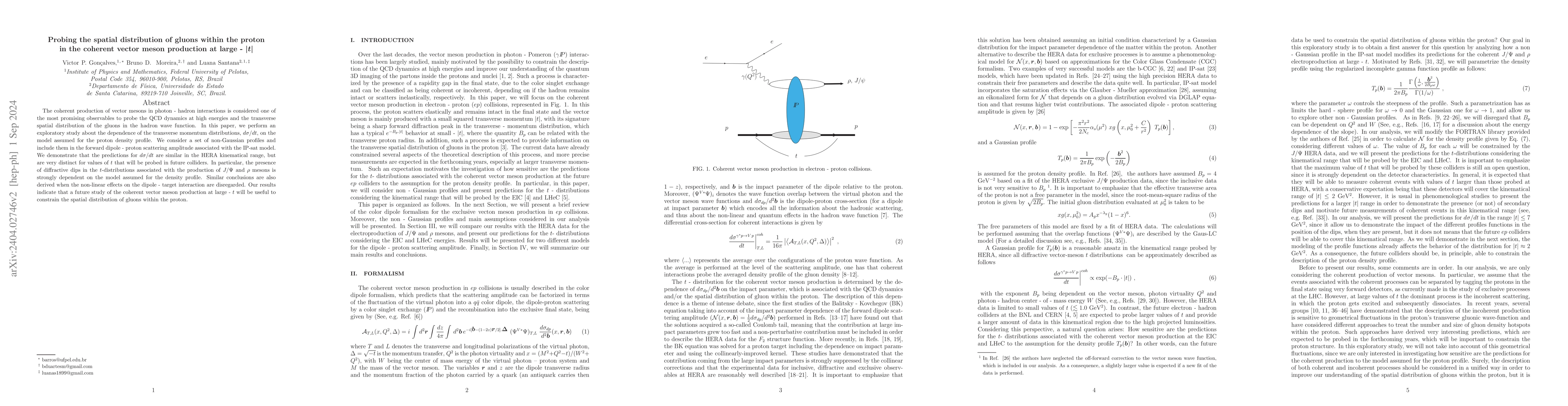 Thumbnail for Probing the spatial distribution of gluons within the proton in the
  coherent vector meson production at large $|t|$