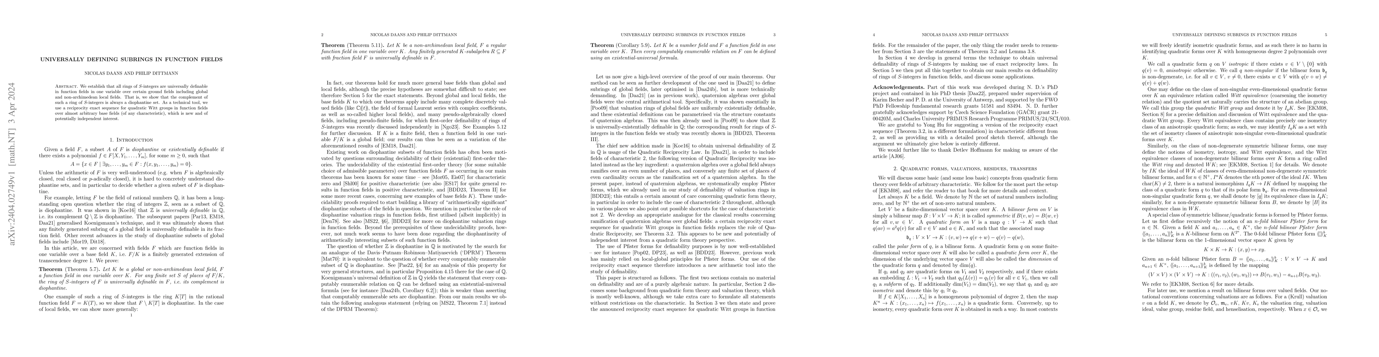 Thumbnail for Universally defining subrings in function fields