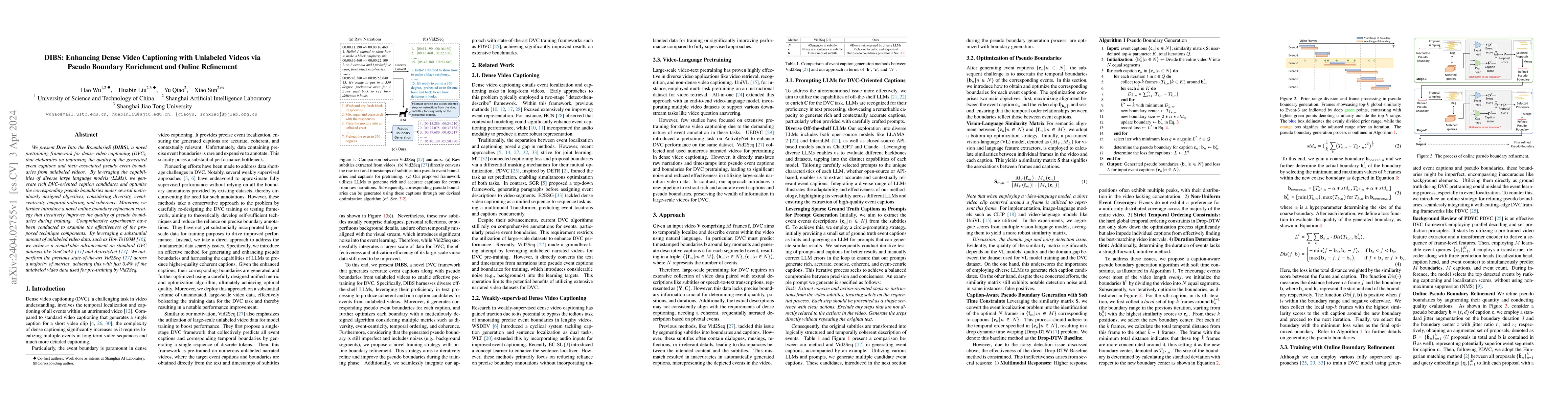 Thumbnail for DIBS: Enhancing Dense Video Captioning with Unlabeled Videos via Pseudo
  Boundary Enrichment and Online Refinement