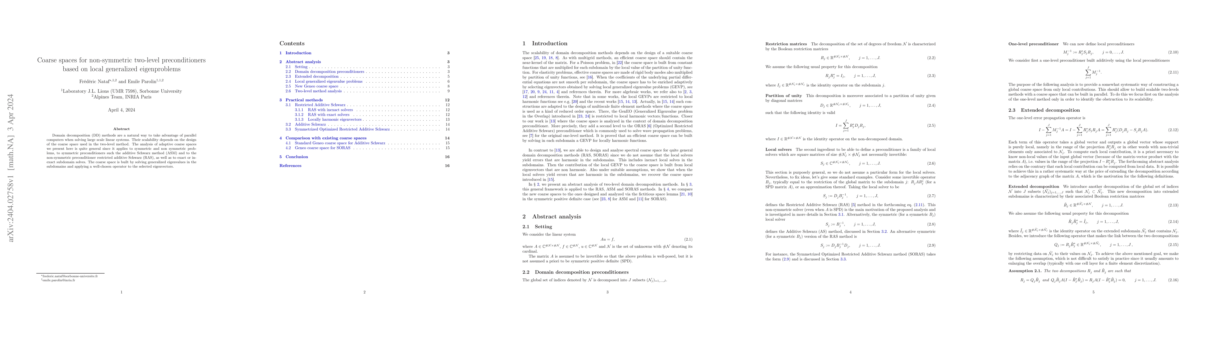 Thumbnail for Coarse spaces for non-symmetric two-level preconditioners based on local
  generalized eigenproblems