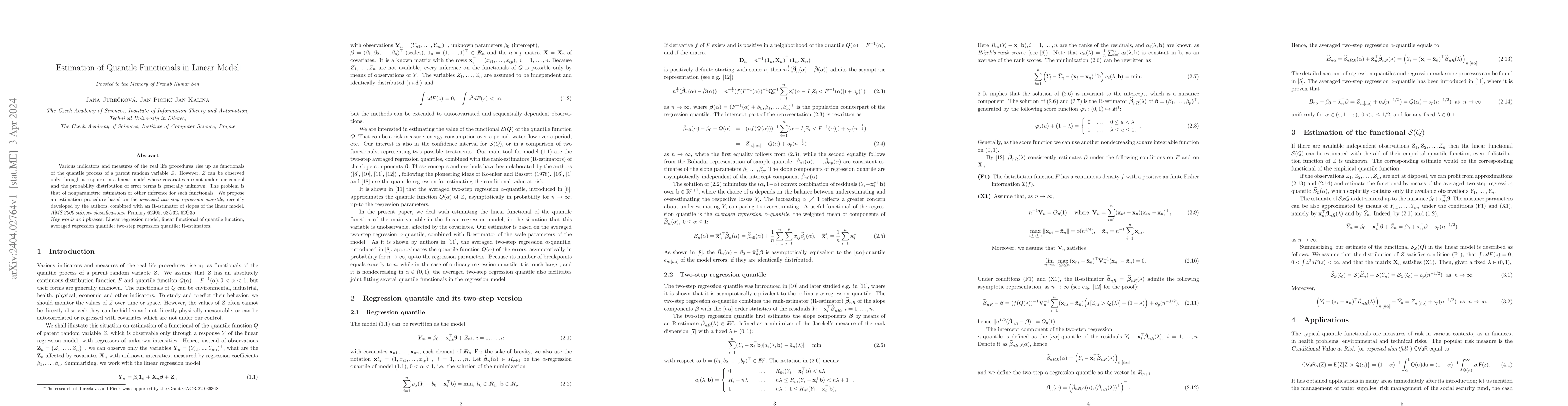 Thumbnail for Estimation of Quantile Functionals in Linear Model