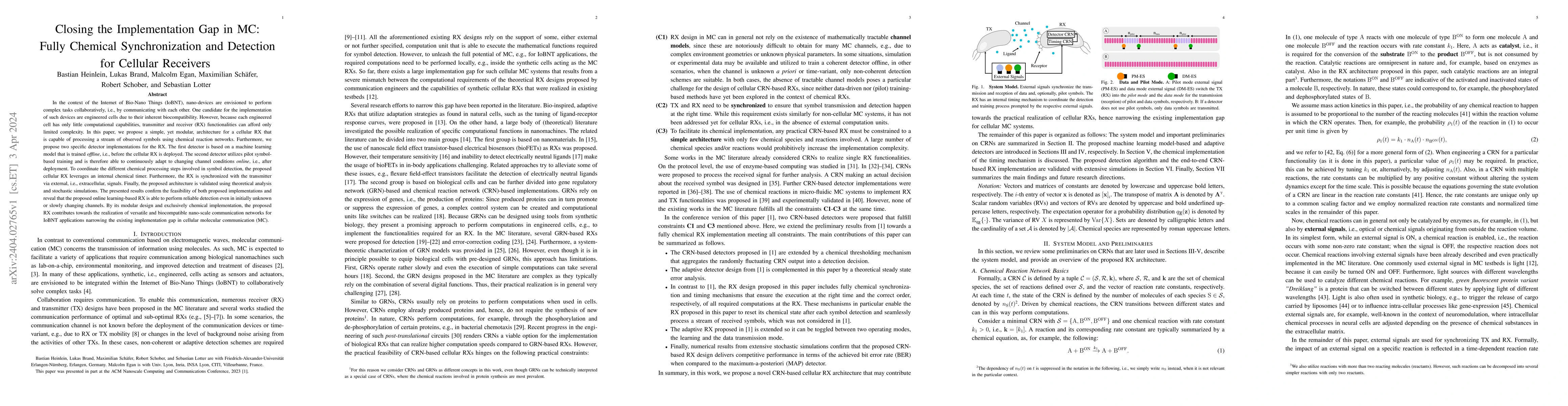 Thumbnail for Closing the Implementation Gap in MC: Fully Chemical Synchronization and
  Detection for Cellular Receivers
