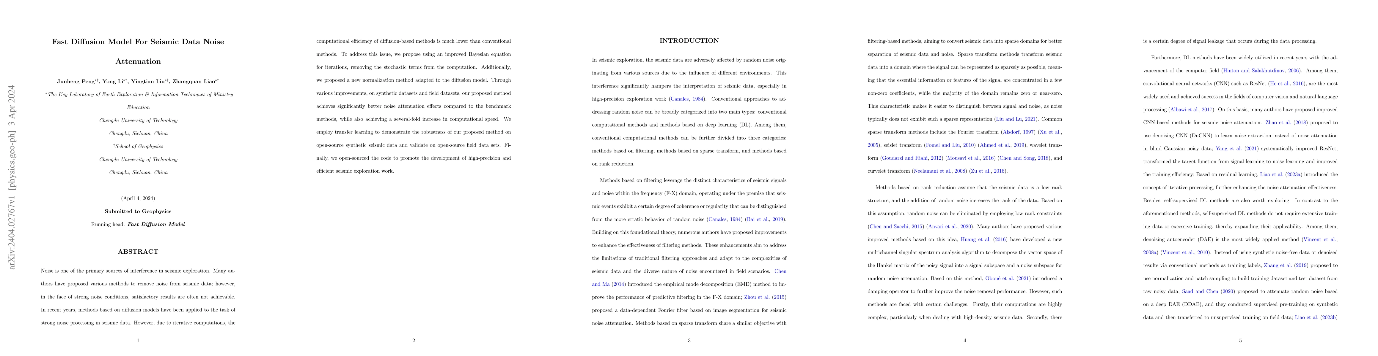 Thumbnail for Fast Diffusion Model For Seismic Data Noise Attenuation