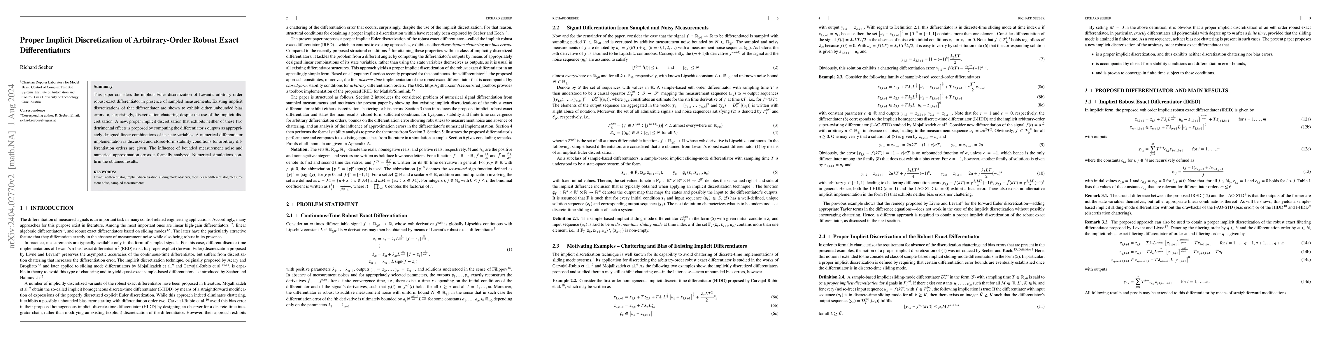 Thumbnail for Proper Implicit Discretization of Arbitrary-Order Robust Exact
  Differentiators