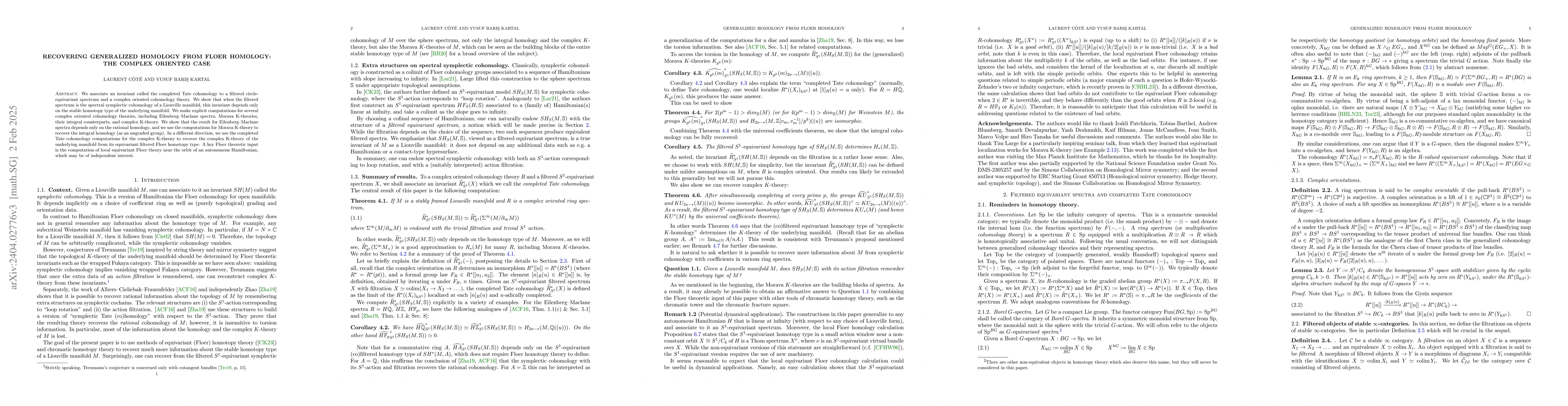 Thumbnail for Recovering generalized homology from Floer homology: the complex
  oriented case
