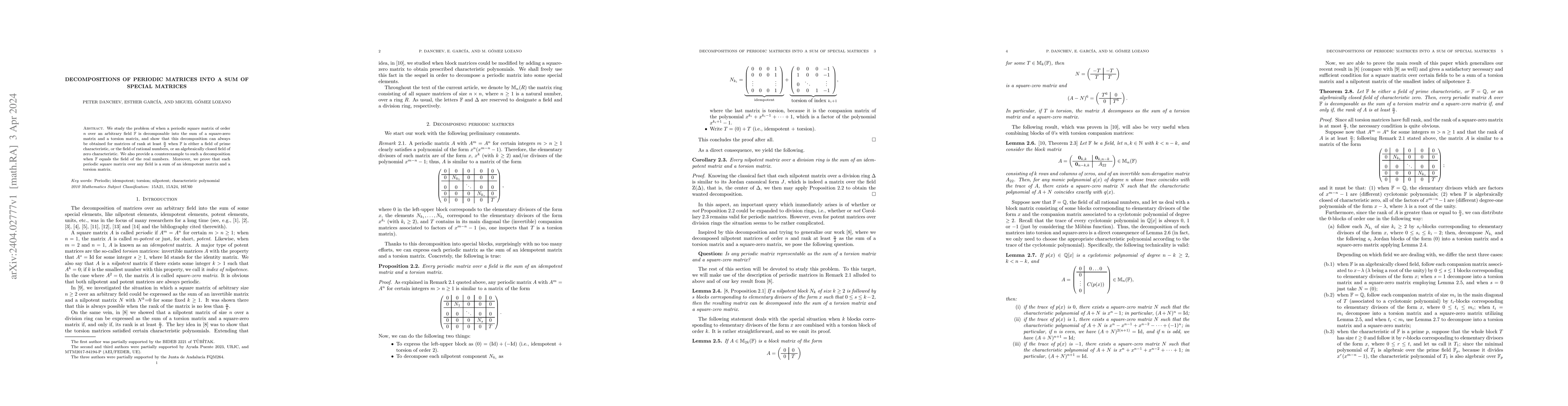 Thumbnail for Decompositions of Periodic Matrices into a Sum of Special Matrices