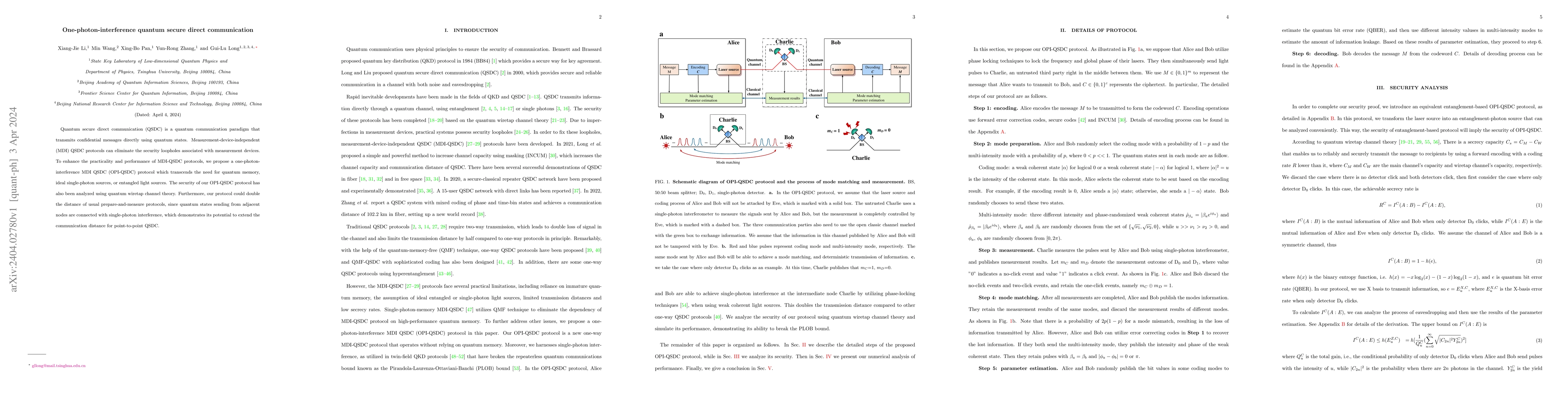 Thumbnail for One-photon-interference quantum secure direct communication