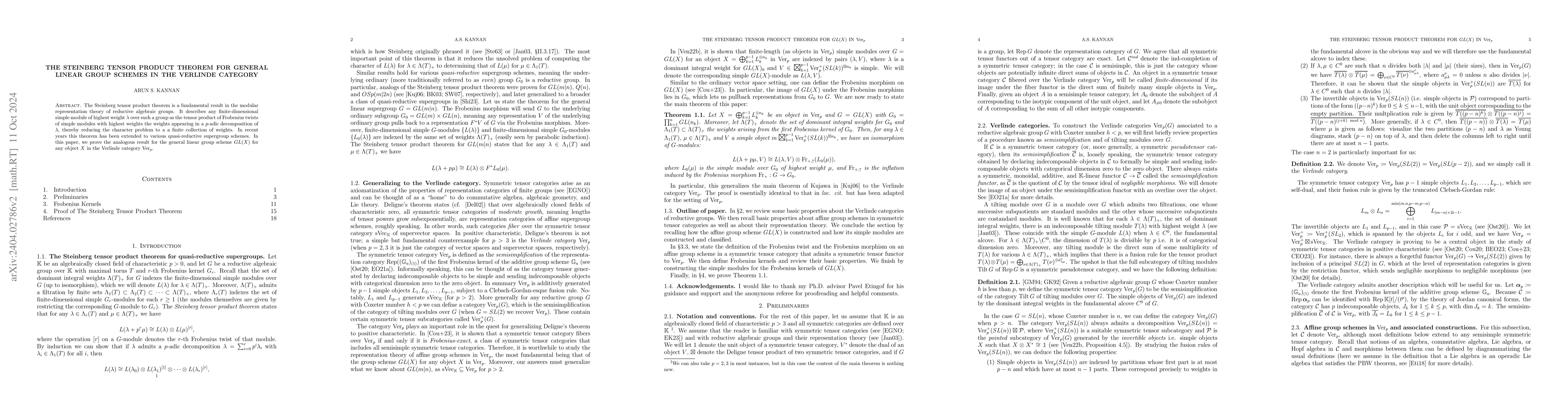 Thumbnail for The Steinberg Tensor Product Theorem for General Linear Group Schemes in
  the Verlinde Category