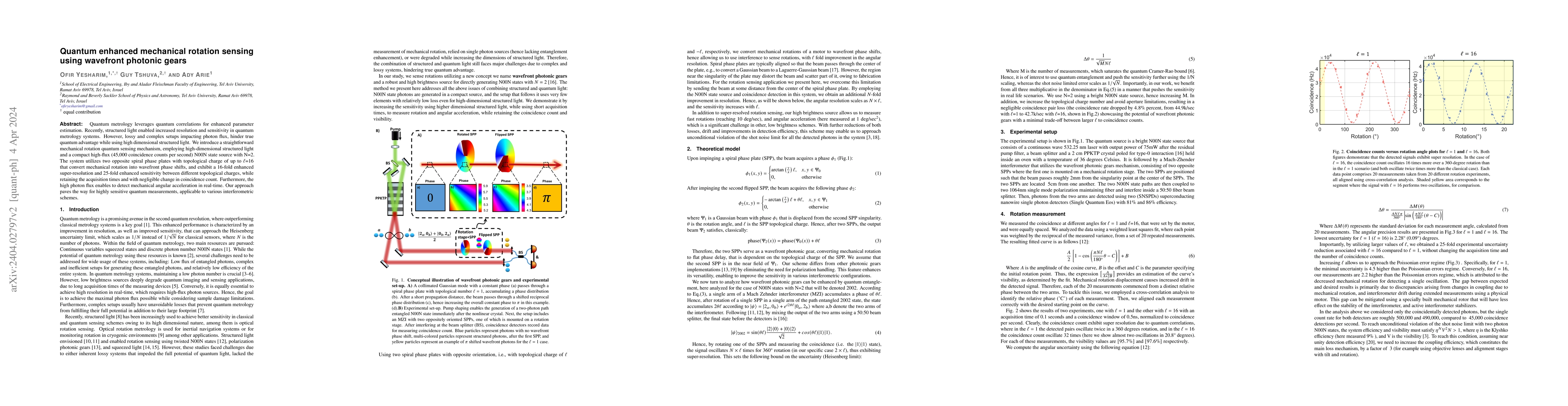 Thumbnail for Quantum enhanced mechanical rotation sensing using wavefront photonic
  gears
