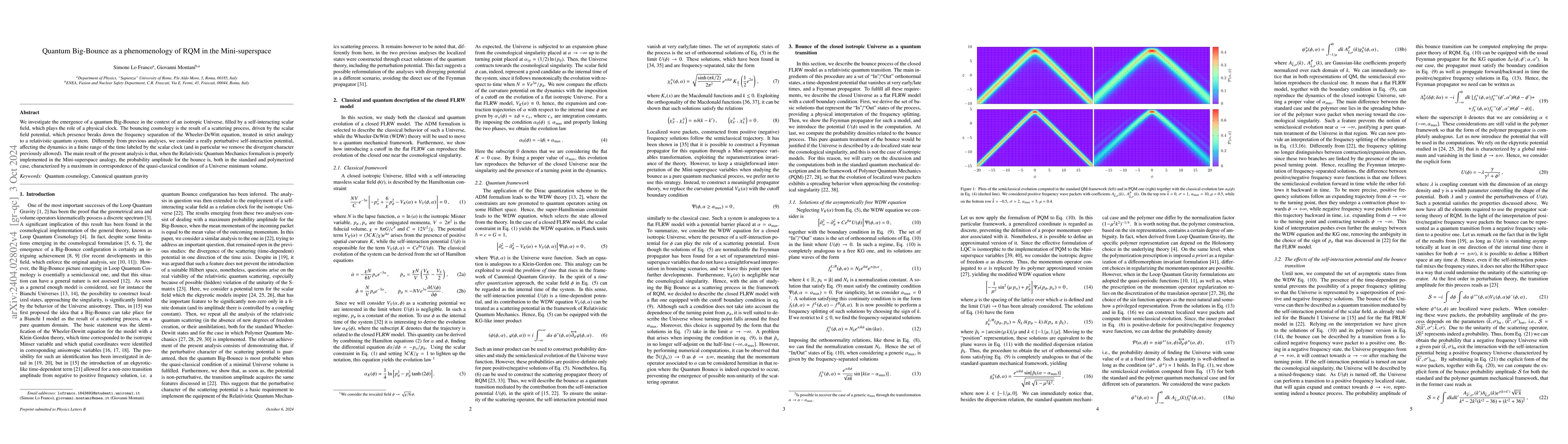 Thumbnail for Quantum Big-Bounce as a phenomenology of RQM in the Mini-superspace