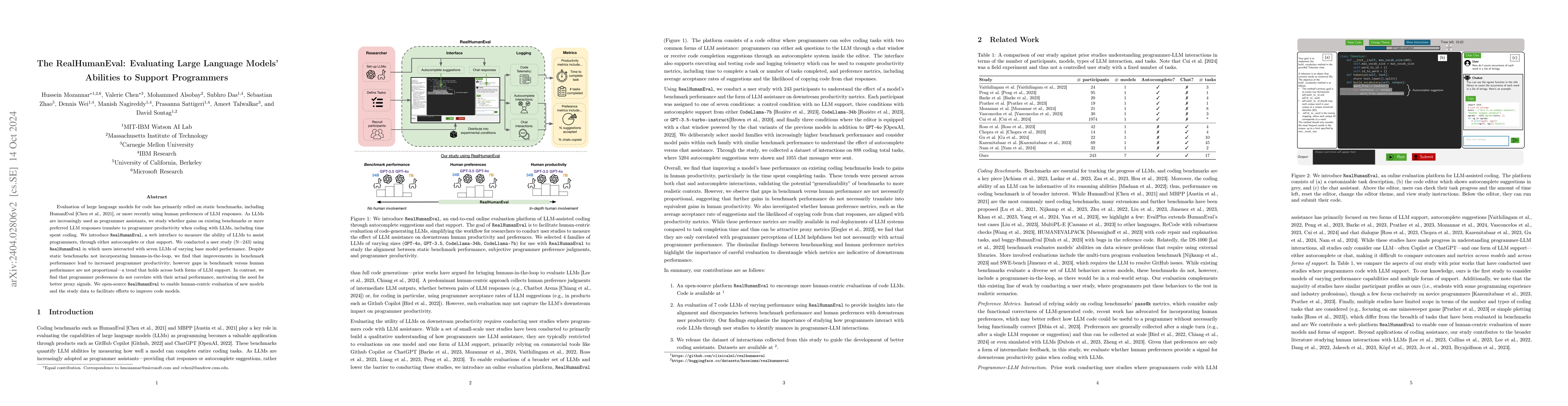Thumbnail for The RealHumanEval: Evaluating Large Language Models' Abilities to
  Support Programmers