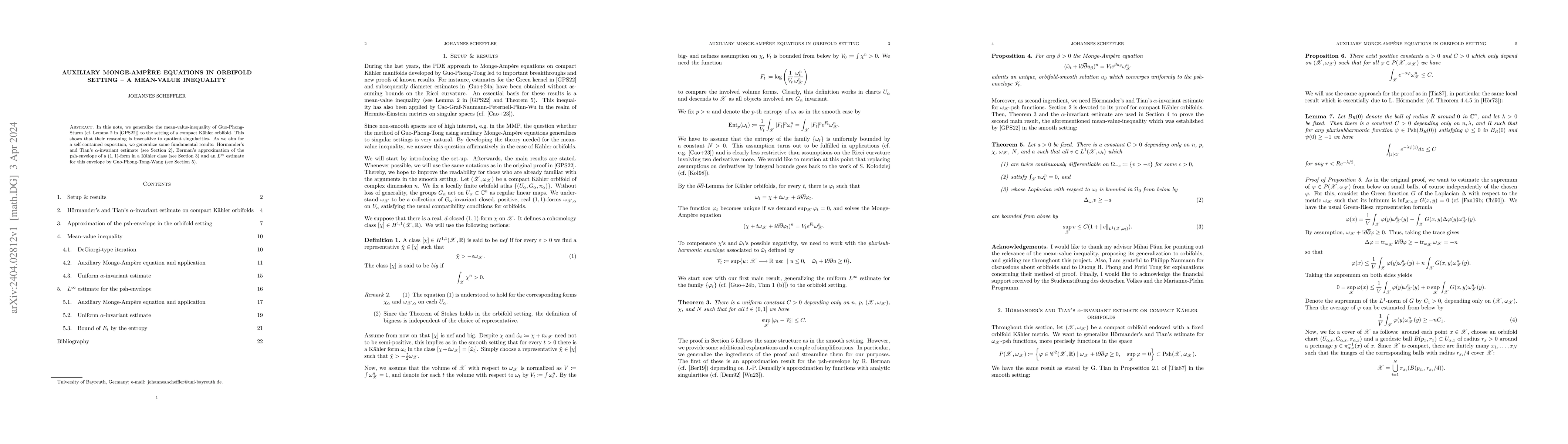Thumbnail for Auxiliary Monge-Amp\`ere Equations in Orbifold Setting -- a Mean-Value
  Inequality