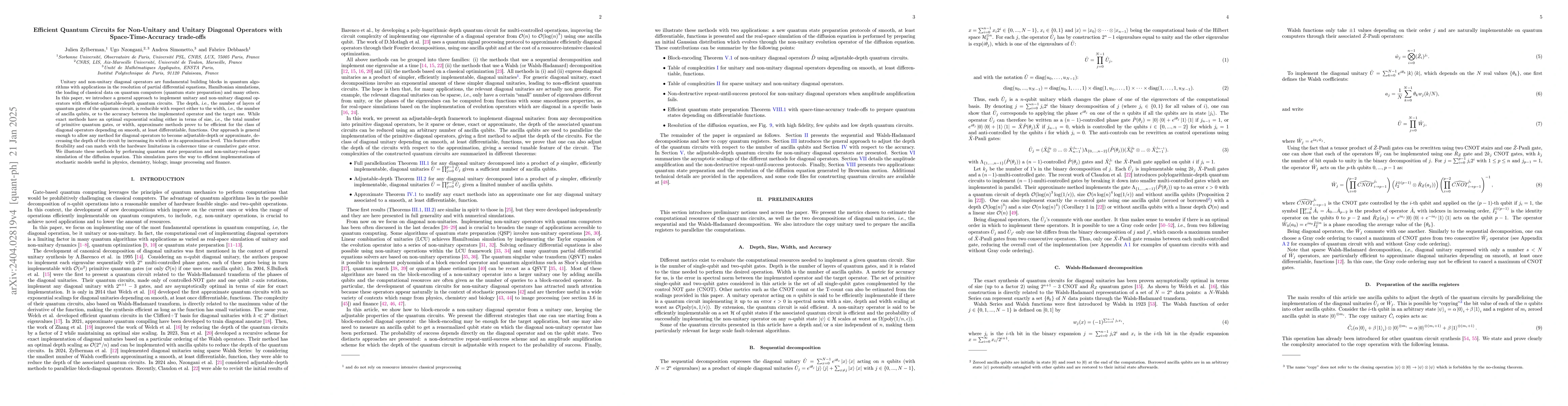 Thumbnail for Efficient Quantum Circuits for Non-Unitary and Unitary Diagonal
  Operators with Space-Time-Accuracy trade-offs