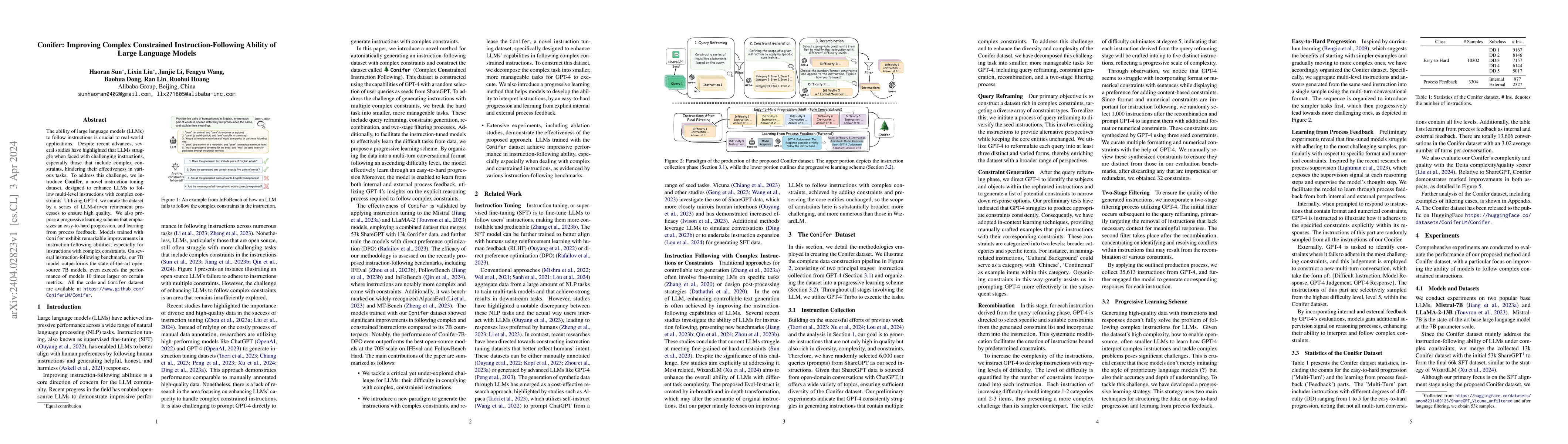 Thumbnail for Conifer: Improving Complex Constrained Instruction-Following Ability of
  Large Language Models