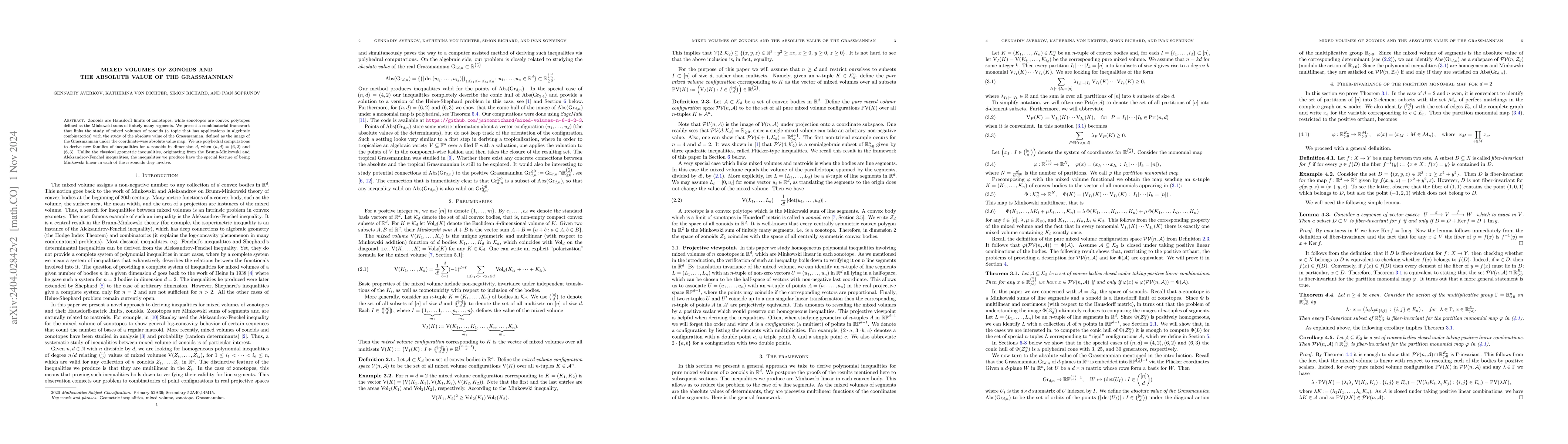 Thumbnail for Mixed volumes of zonoids and the absolute value of the Grassmannian
  (Extended Abstract)