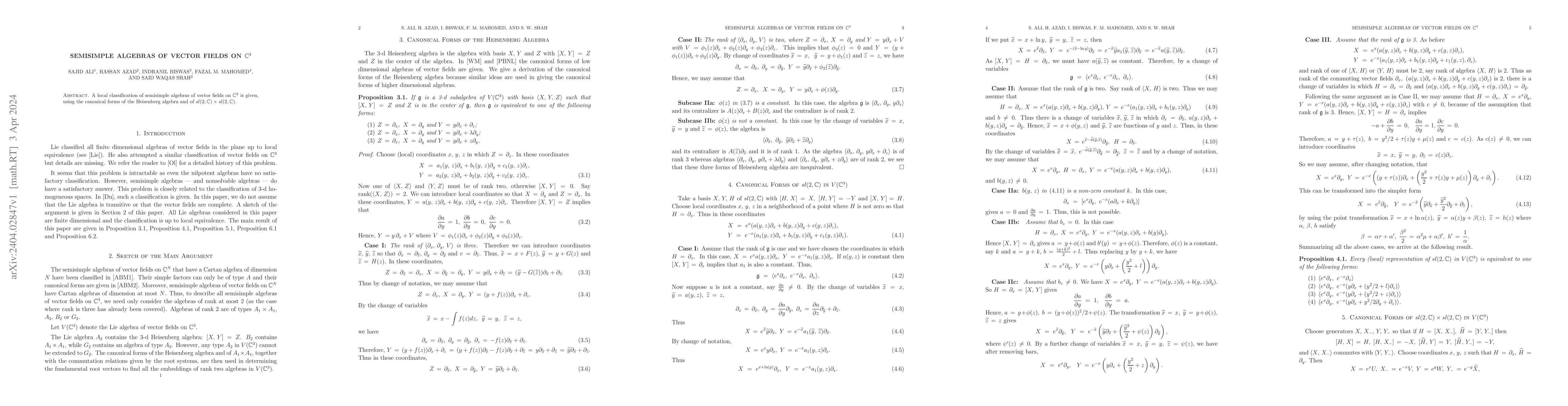 Thumbnail for Semisimple Algebras of Vector Fields on $\mathbb{C}^{3}$