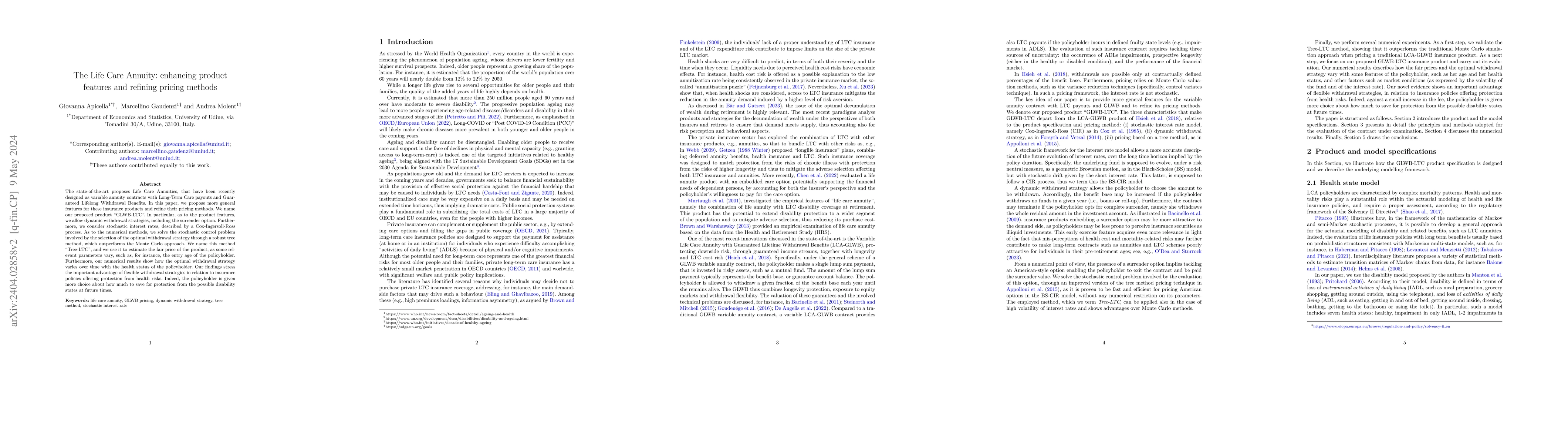 Thumbnail for The Life Care Annuity: enhancing product features and refining pricing
  methods