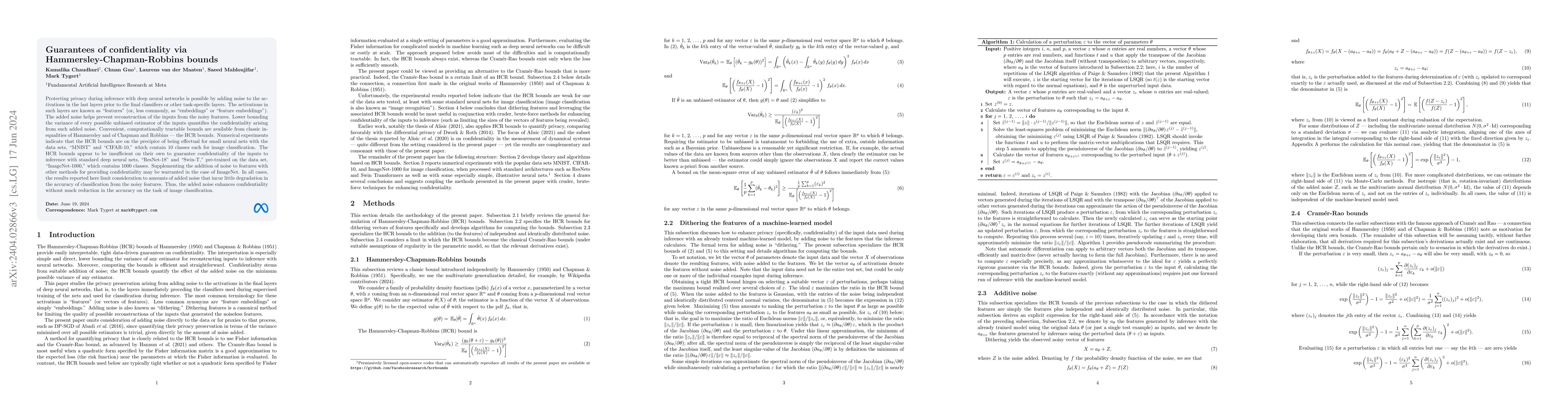 Thumbnail for Guarantees of confidentiality via Hammersley-Chapman-Robbins bounds