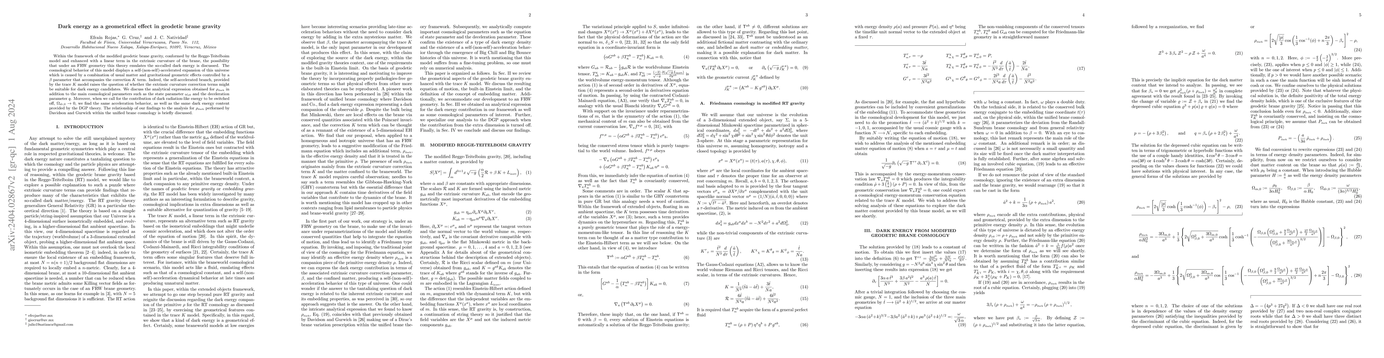 Thumbnail for Dark energy as a geometrical effect in geodetic brane gravity