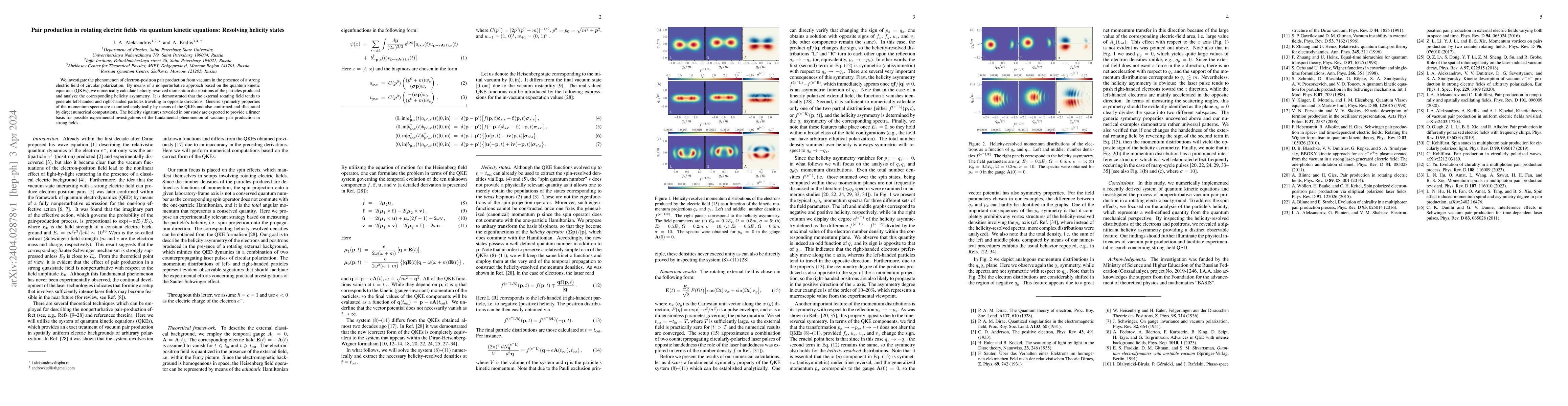 Thumbnail for Pair production in rotating electric fields via quantum kinetic
  equations: Resolving helicity states