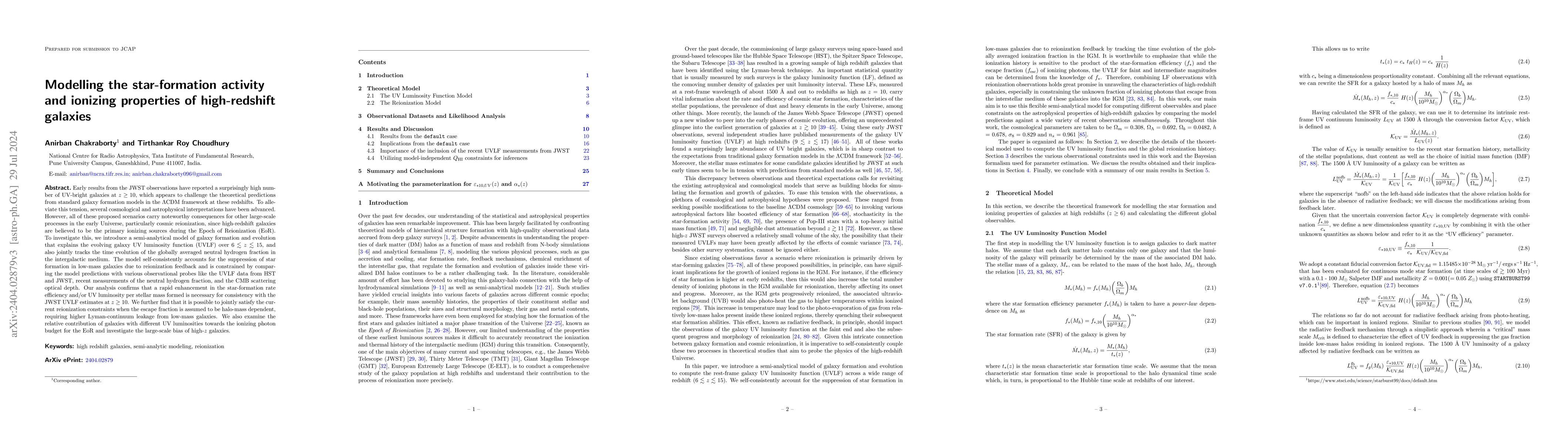 Thumbnail for Modelling the star-formation activity and ionizing properties of
  high-redshift galaxies
