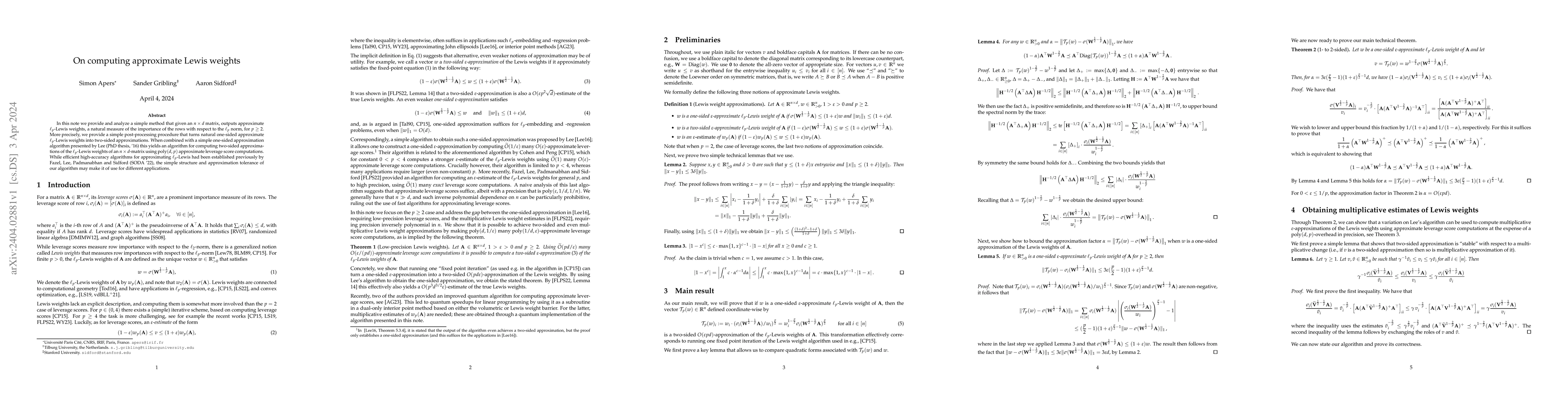 Thumbnail for On computing approximate Lewis weights