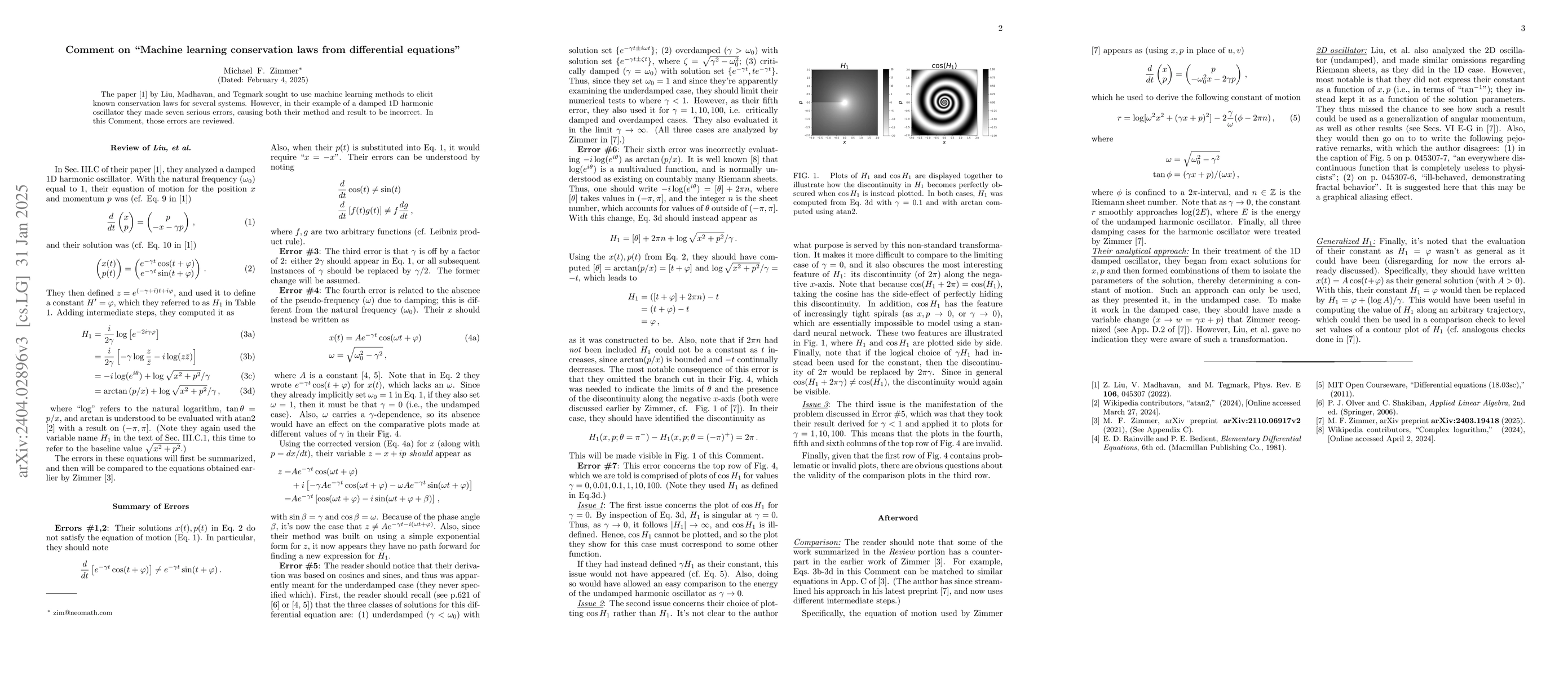 Thumbnail for Comment on "Machine learning conservation laws from differential
  equations"