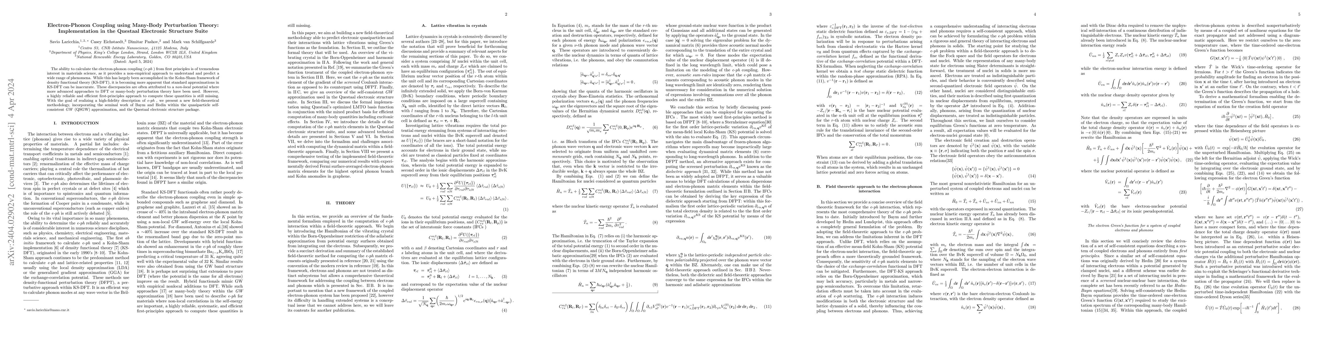 Thumbnail for Electron-Phonon Coupling using Many-Body Perturbation Theory:
  Implementation in the Questaal Electronic Structure Suite