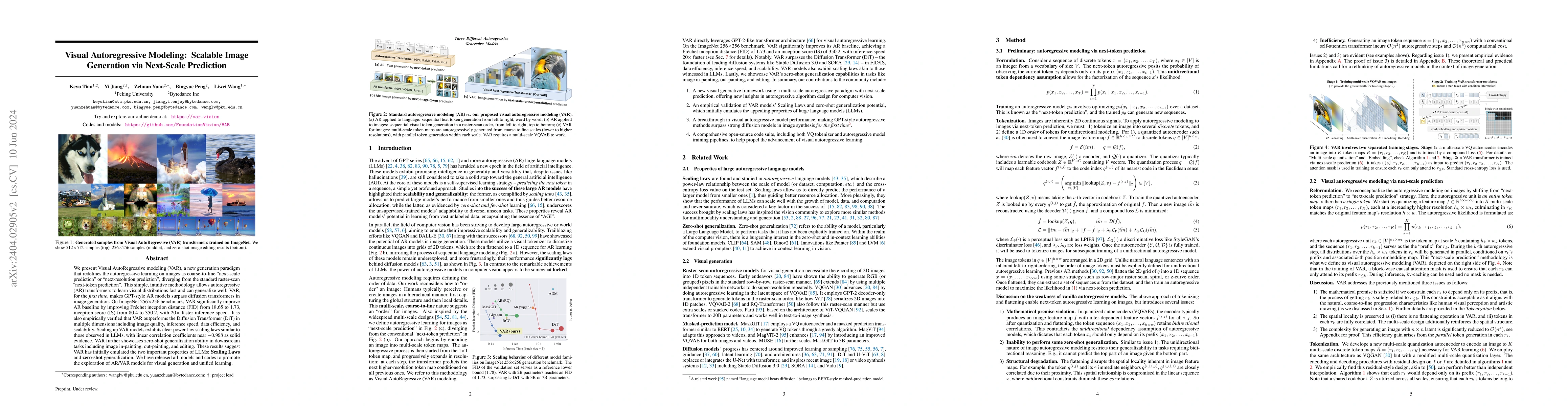 Thumbnail for Visual Autoregressive Modeling: Scalable Image Generation via Next-Scale
  Prediction