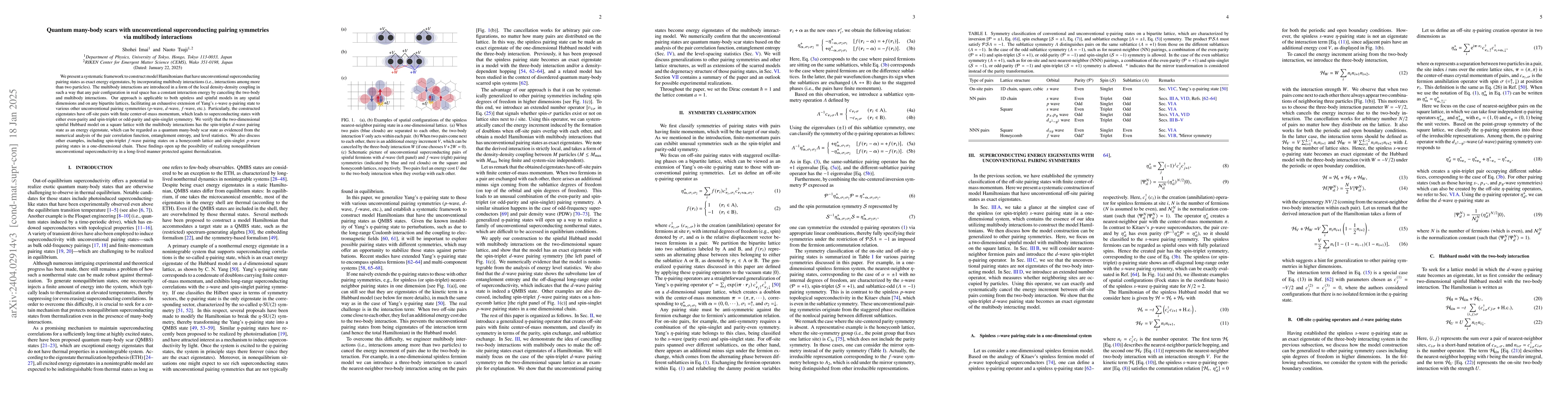 Thumbnail for Quantum many-body scars with unconventional superconducting pairing
  symmetries via multi-body interactions