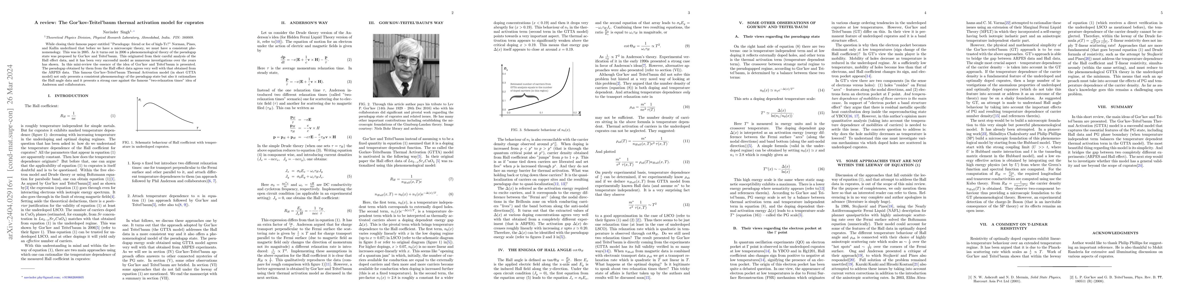 Thumbnail for A review: The Gor'kov-Teitel'baum thermal activation model for cuprates