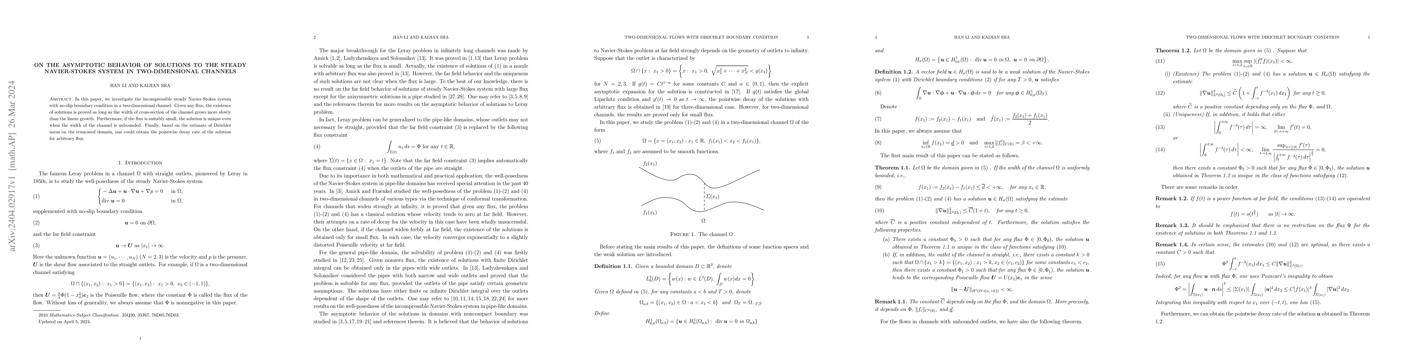 Thumbnail for On the asymptotic behavior of solutions to the steady Navier-Stokes
  system in two-dimensional channels