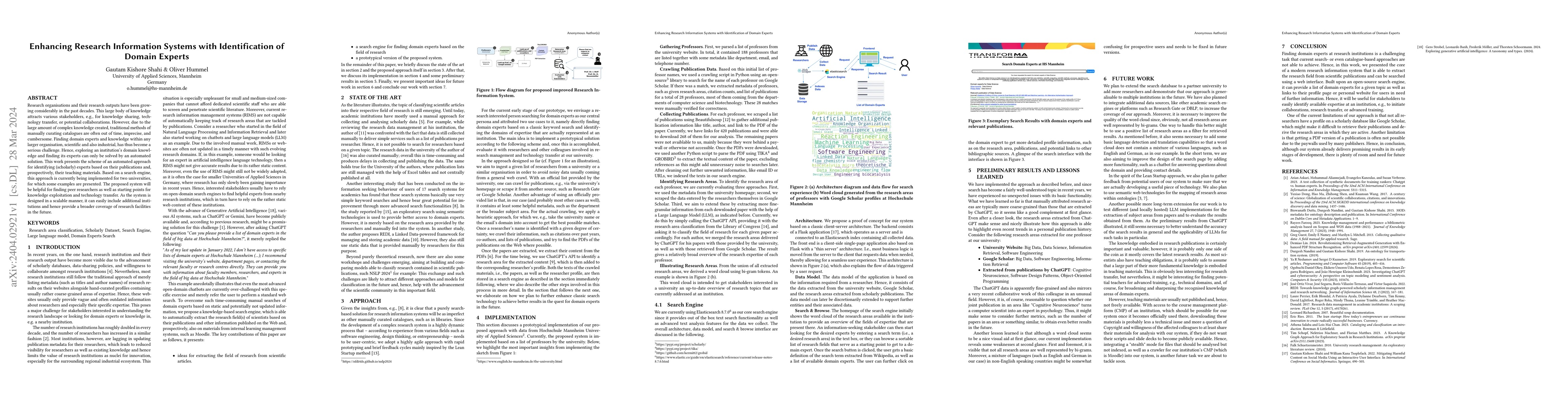 Thumbnail for Enhancing Research Information Systems with Identification of Domain
  Experts