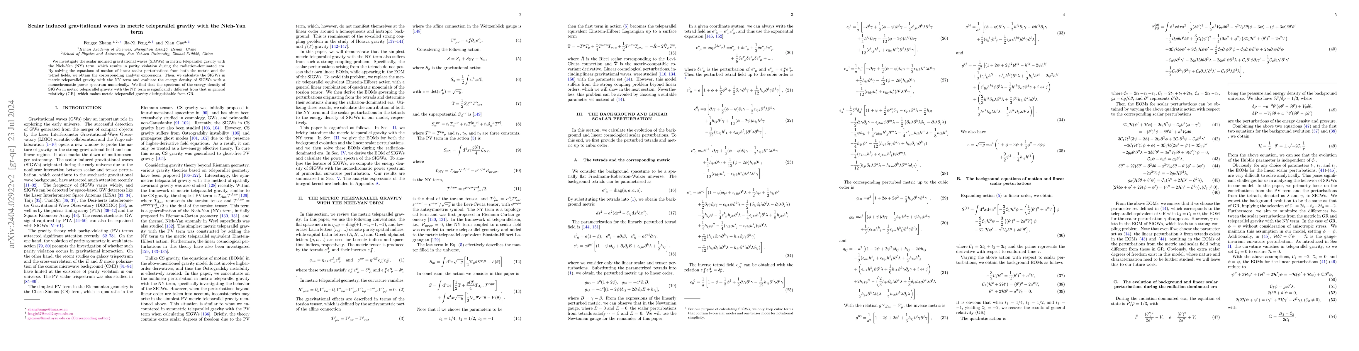 Thumbnail for Scalar induced gravitational waves in metric teleparallel gravity with
  the Nieh-Yan term