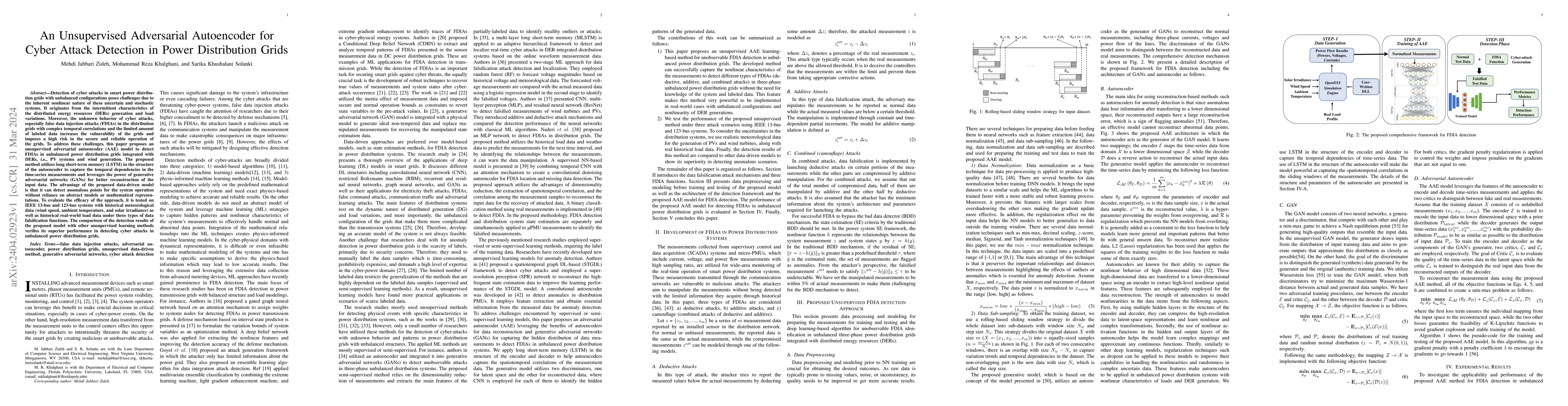 Thumbnail for An Unsupervised Adversarial Autoencoder for Cyber Attack Detection in
  Power Distribution Grids