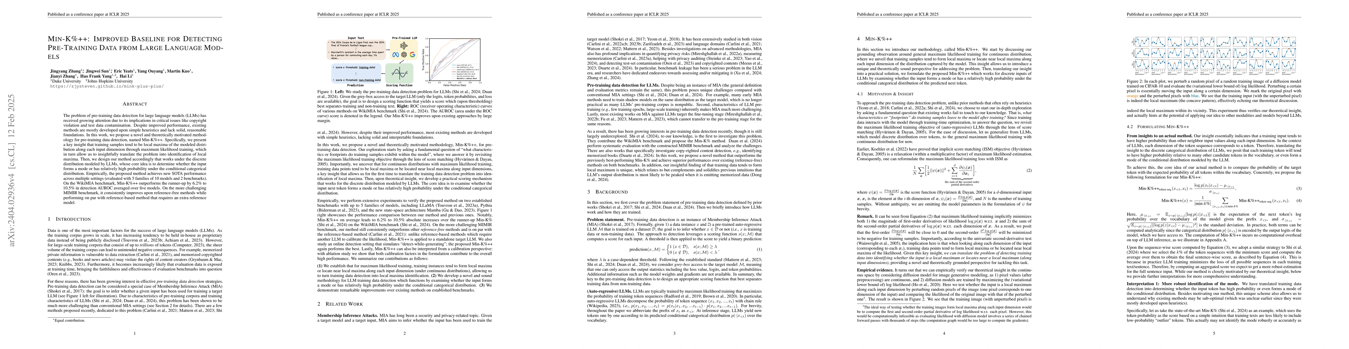 Thumbnail for Min-K%++: Improved Baseline for Detecting Pre-Training Data from Large
  Language Models
