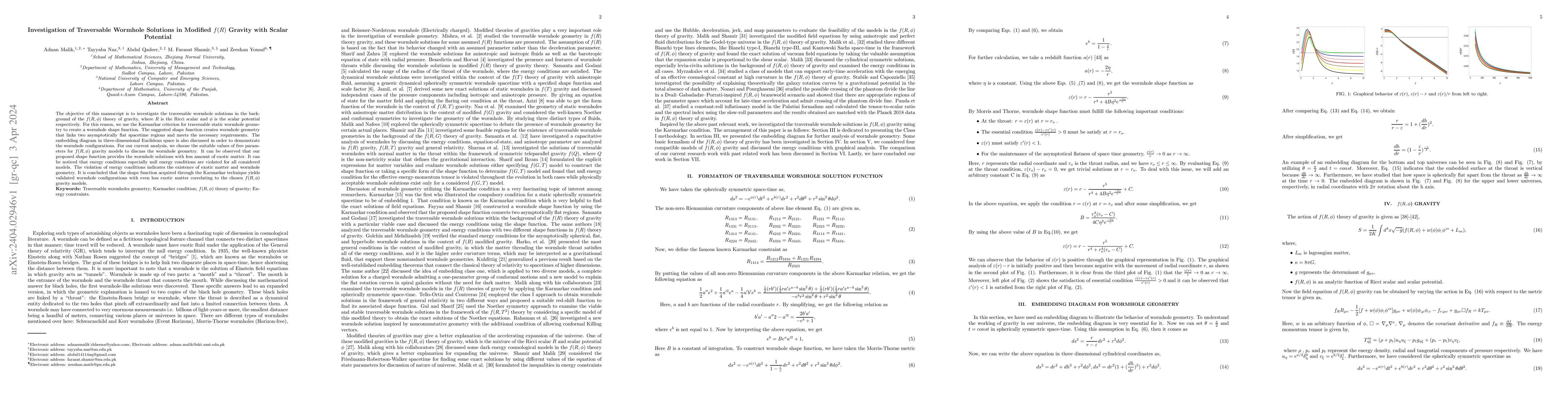Thumbnail for Investigation of Traversable Wormhole Solutions in Modified $f(R)$
  Gravity with Scalar Potential
