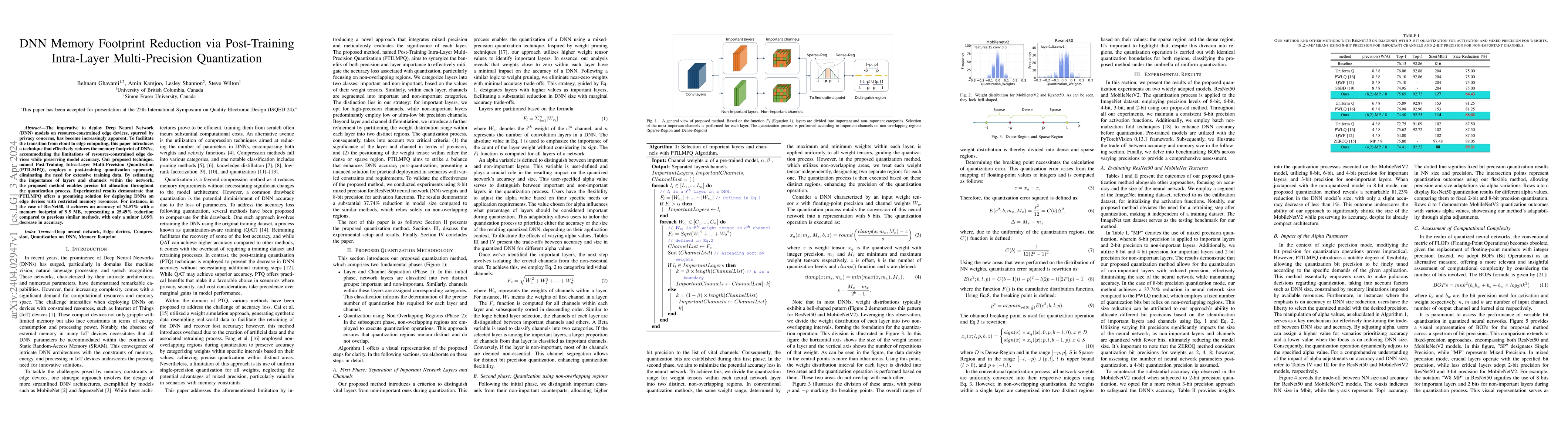 Thumbnail for DNN Memory Footprint Reduction via Post-Training Intra-Layer
  Multi-Precision Quantization