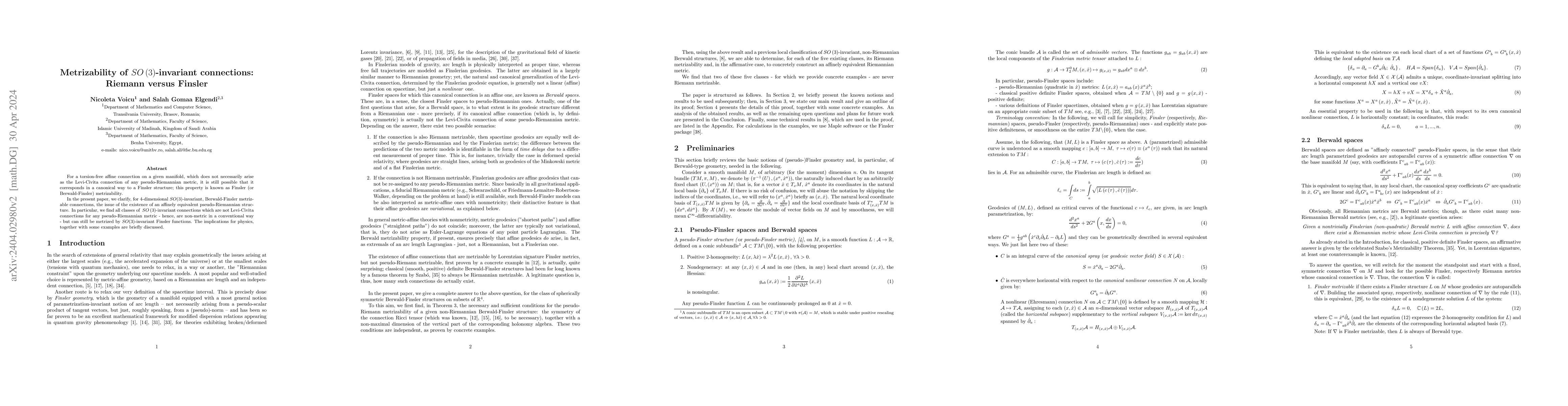 Thumbnail for Metrizability of SO(3)-invariant connections: Riemann versus Finsler