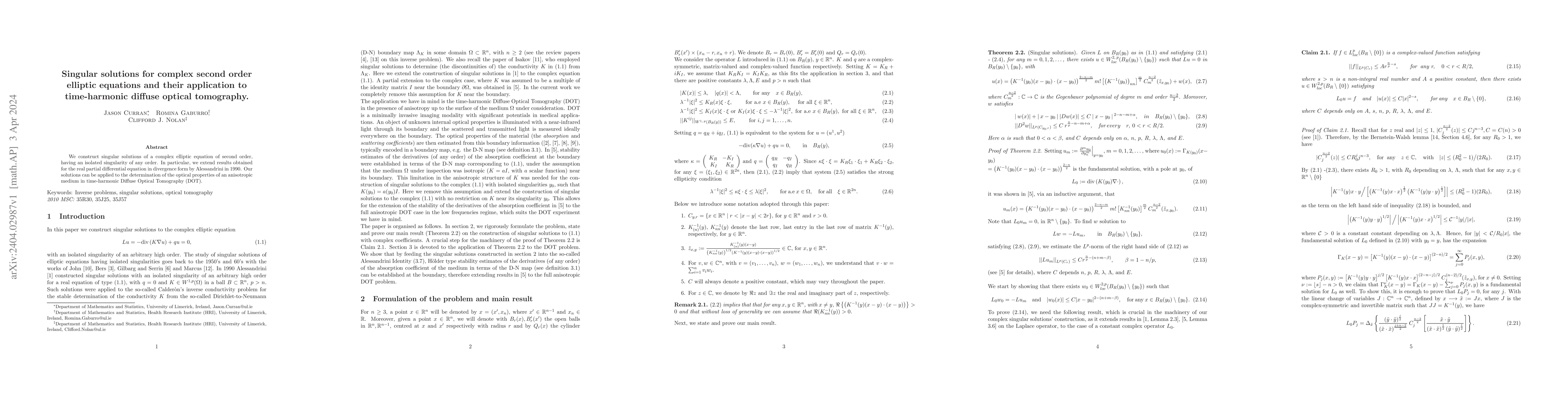Thumbnail for Singular solutions for complex second order elliptic equations and their
  application to time-harmonic diffuse optical tomography