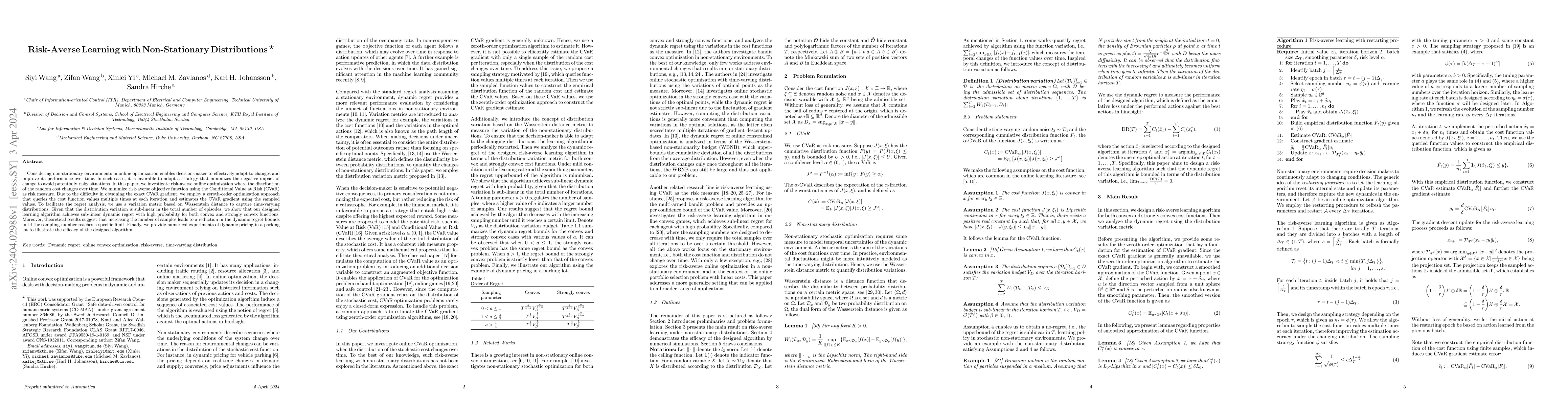 Thumbnail for Risk-averse Learning with Non-Stationary Distributions