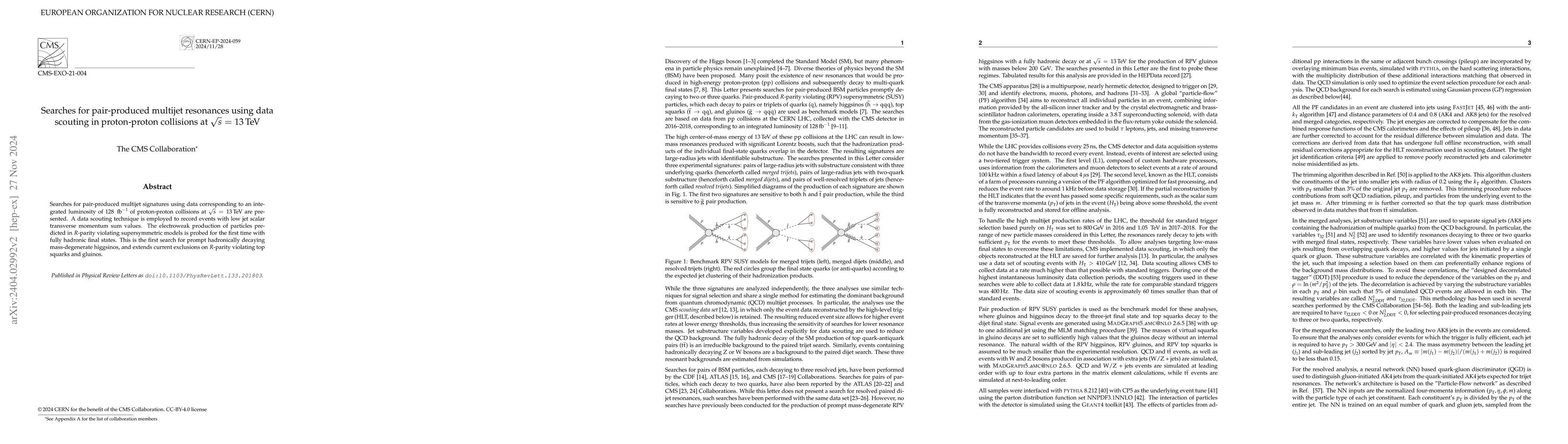 Thumbnail for Searches for pair-produced multijet resonances using data scouting in
  proton-proton collisions at $\sqrt{s}$ = 13 TeV