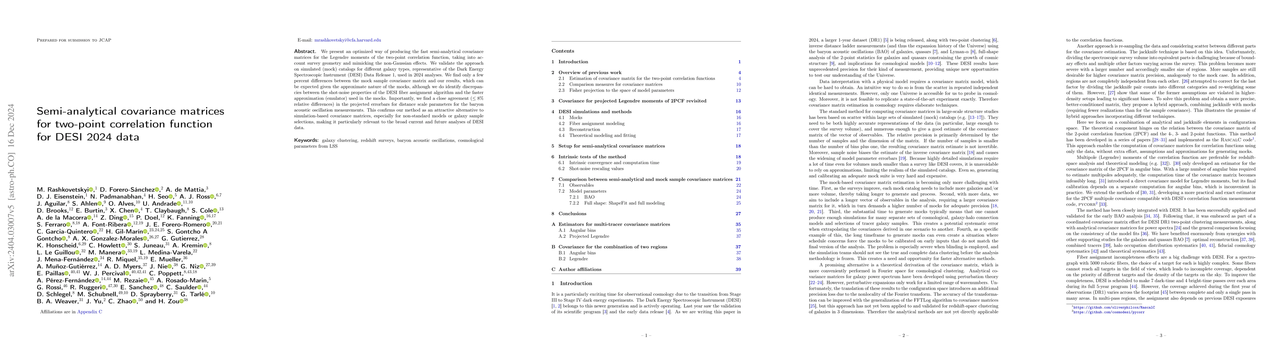 Thumbnail for Semi-analytical covariance matrices for two-point correlation function
  for DESI 2024 data