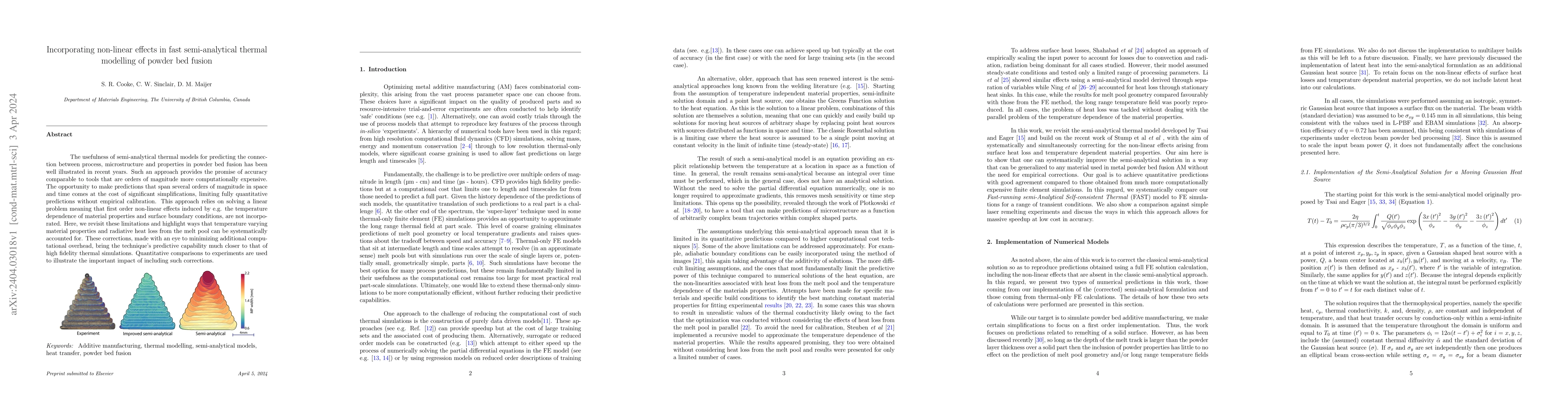 Thumbnail for Incorporating non-linear effects in fast semi-analytical thermal
  modelling of powder bed fusion