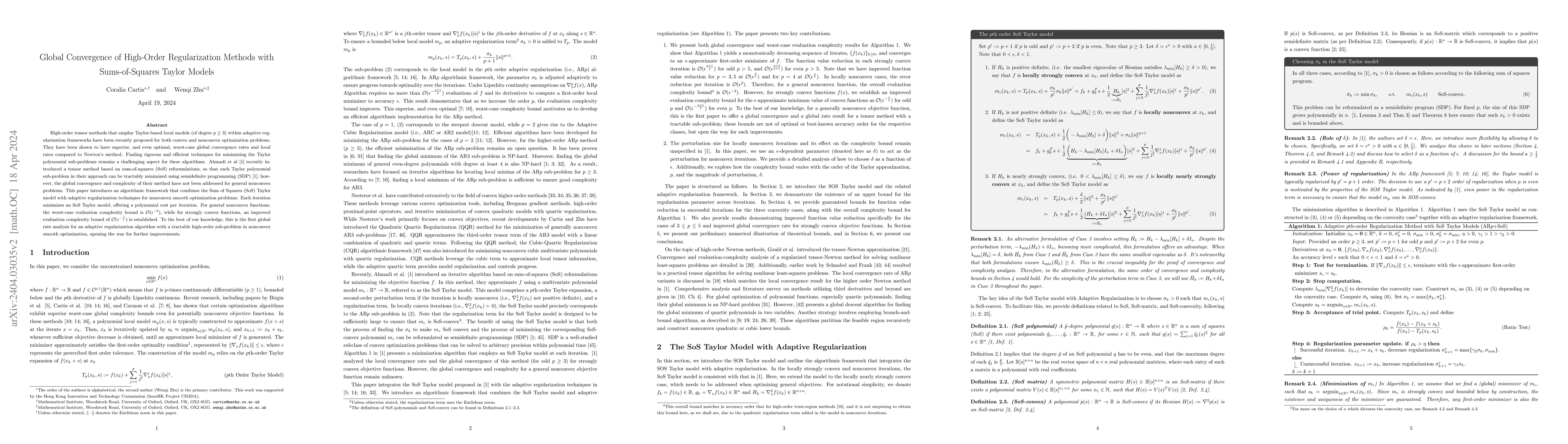Thumbnail for Global Convergence of High-Order Regularization Methods with
  Sums-of-Squares Taylor Models