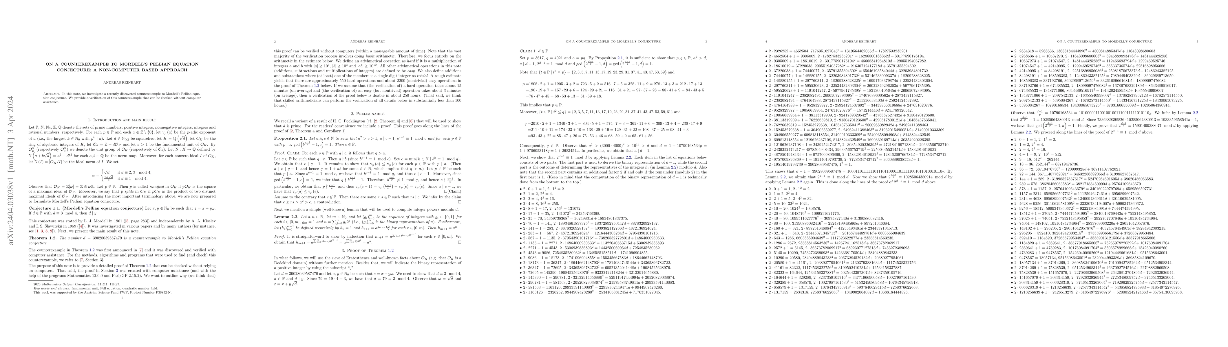 Thumbnail for On a counterexample to Mordell's Pellian equation conjecture: a
  non-computer based approach