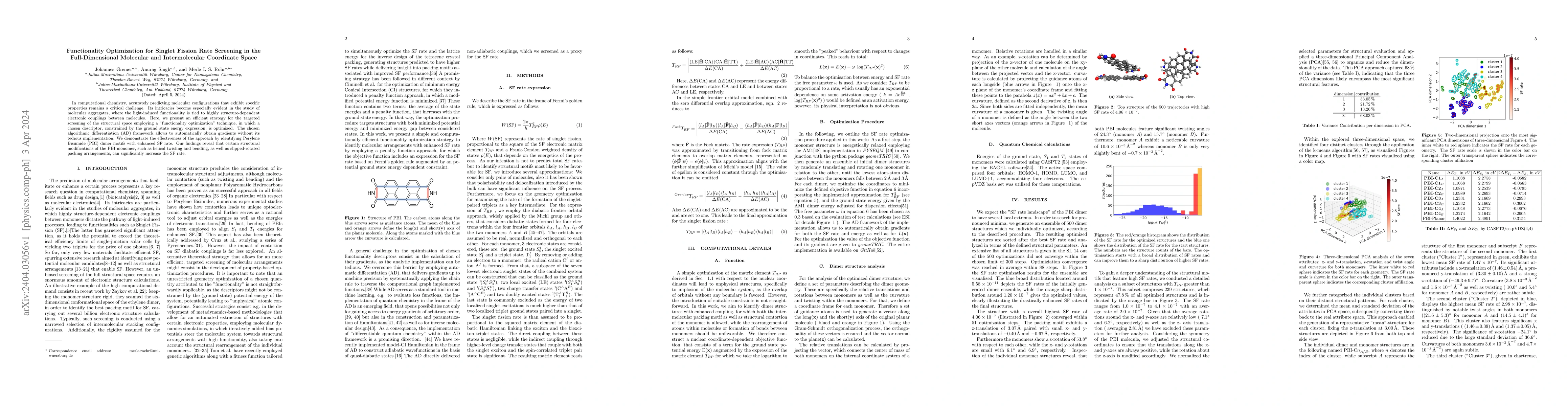 Thumbnail for Functionality Optimization for Singlet Fission Rate Screening in the
  Full-Dimensional Molecular and Intermolecular Coordinate Space