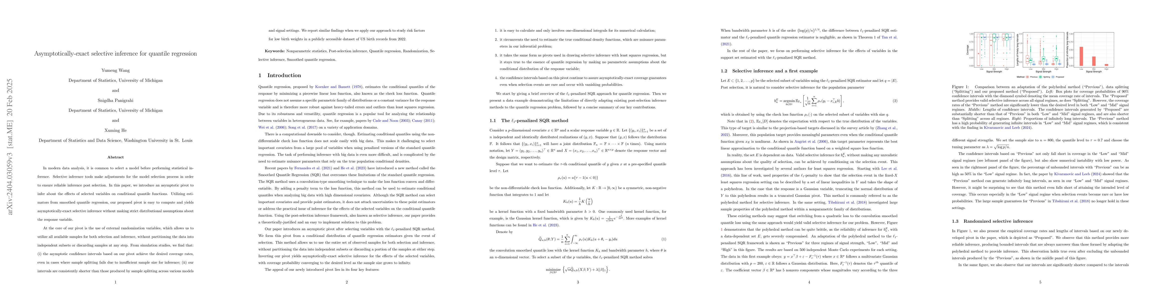 Thumbnail for Asymptotically-exact selective inference for quantile regression