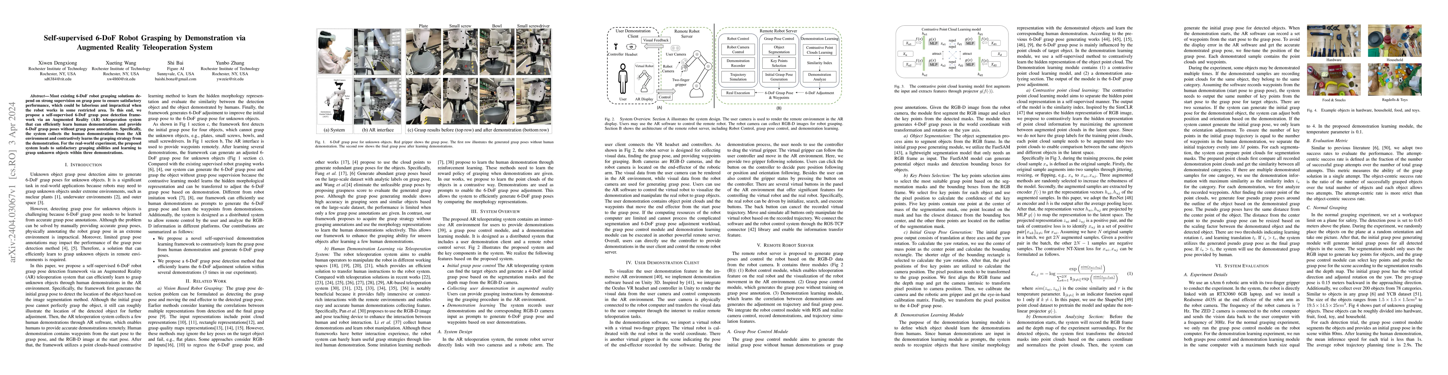 Thumbnail for Self-supervised 6-DoF Robot Grasping by Demonstration via Augmented
  Reality Teleoperation System