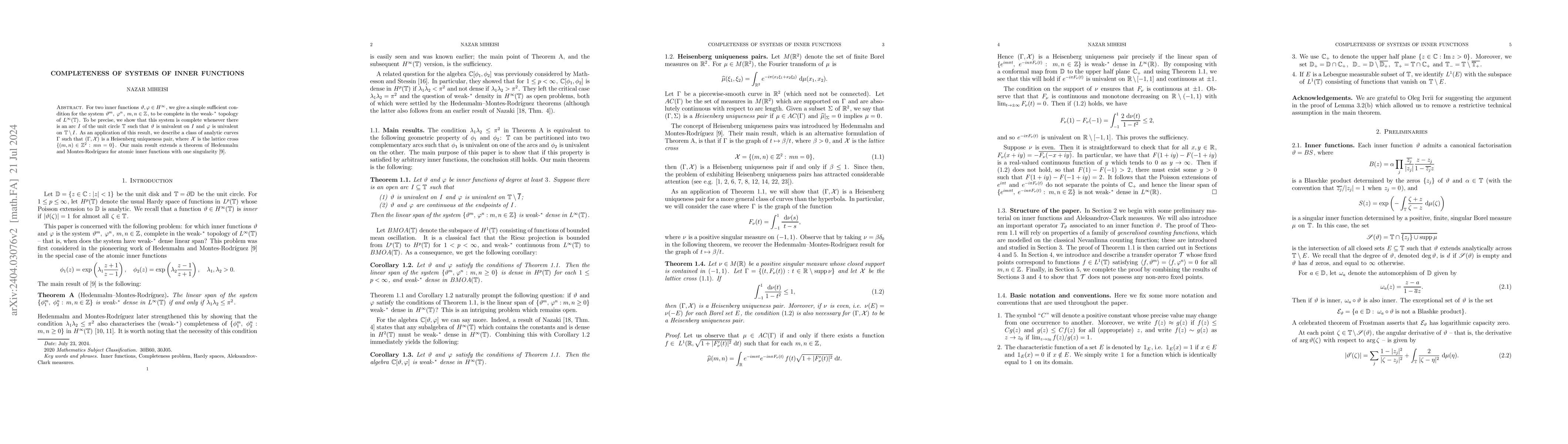 Thumbnail for Completeness of systems of inner functions